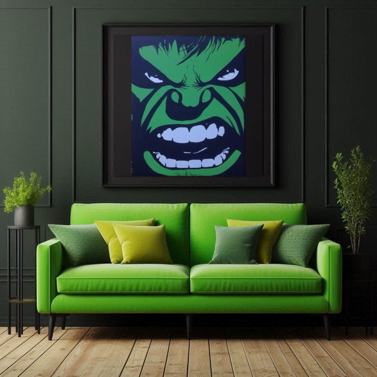 Dynamisches Kunstwerk von Hulk, das seine Stärke und Entschlossenheit einfängt.